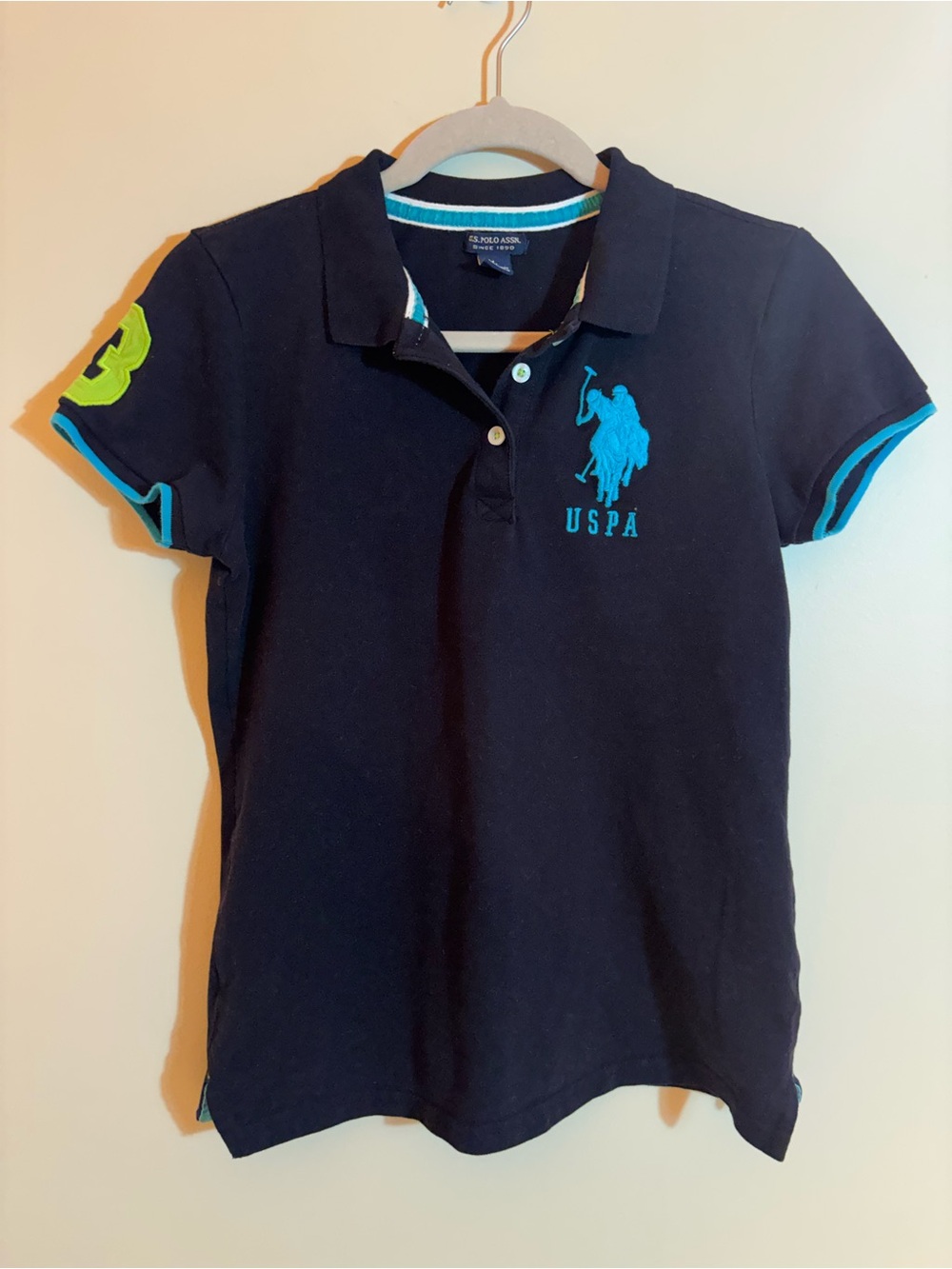 U.S. Polo Assn. Y2K Vintage Style Navy Polo Shirt Large Teal Logo Women's Large